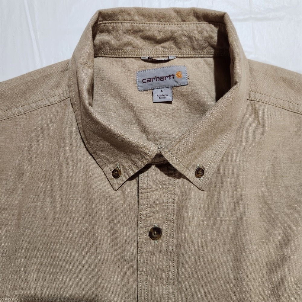 Carhartt Relaxed Fit Mens‎ Short Sleeve Work Shirt Beige Size Large 100% Cotton